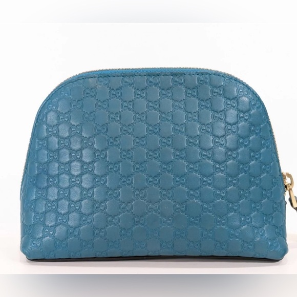 Authentic Gucci micro GG sima Pouch Purse blue green leather - Picture 4 of 16